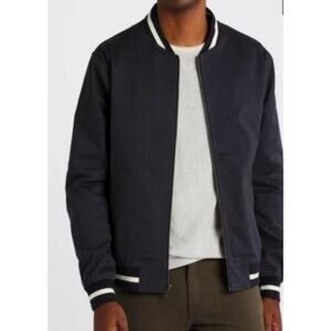 M751) Hawker Rye Navy Stretch Varsity Bomber Jacket Small